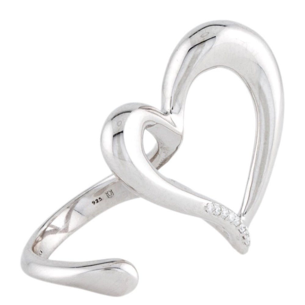 JUDITH RIPKA DIAMOND & STERLING SILVER 925 EROS OPEN HEART TWO FINGER RING